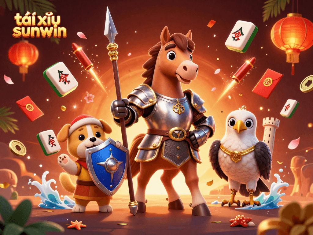 Get ready to win with tài xỉu sunwin in this vibrant 3D illustration featuring knights and gaming elements.
