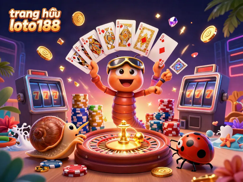 Experience excitement at trang chủ loto188 with a vibrant 3D casino-themed illustration featuring dynamic characters.