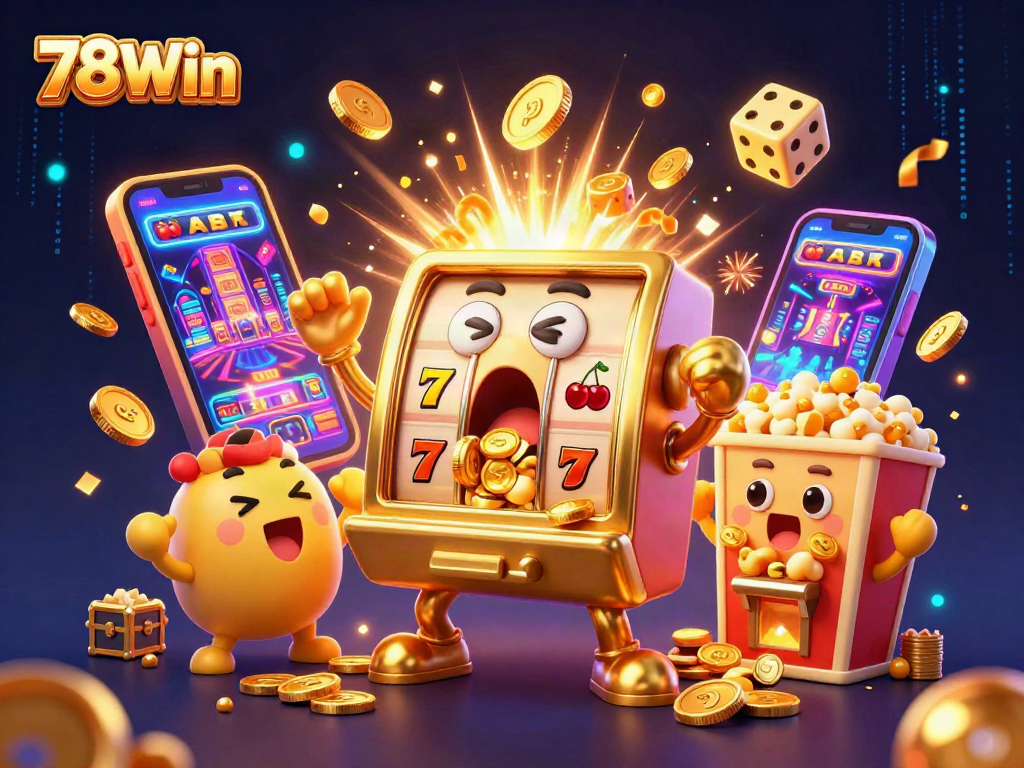 Experience winning excitement at 78Win with a lively jackpot scene of colorful slot machines.
