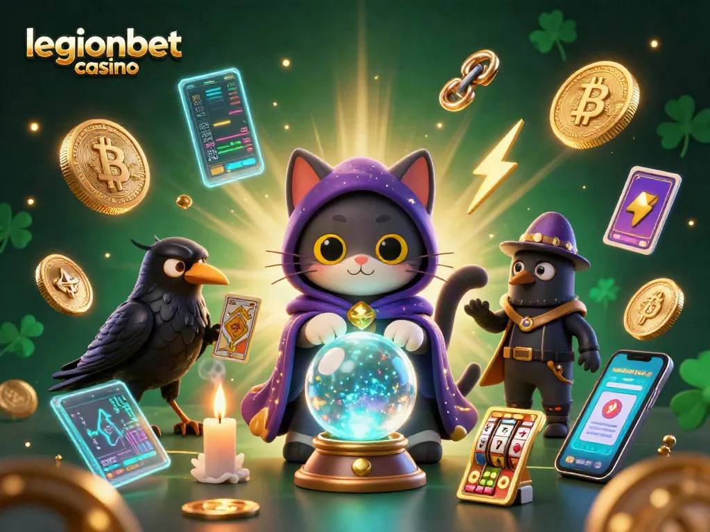 Experience the excitement at legionbet casino with animated fortune teller and dancing elements in a vibrant casino scene.