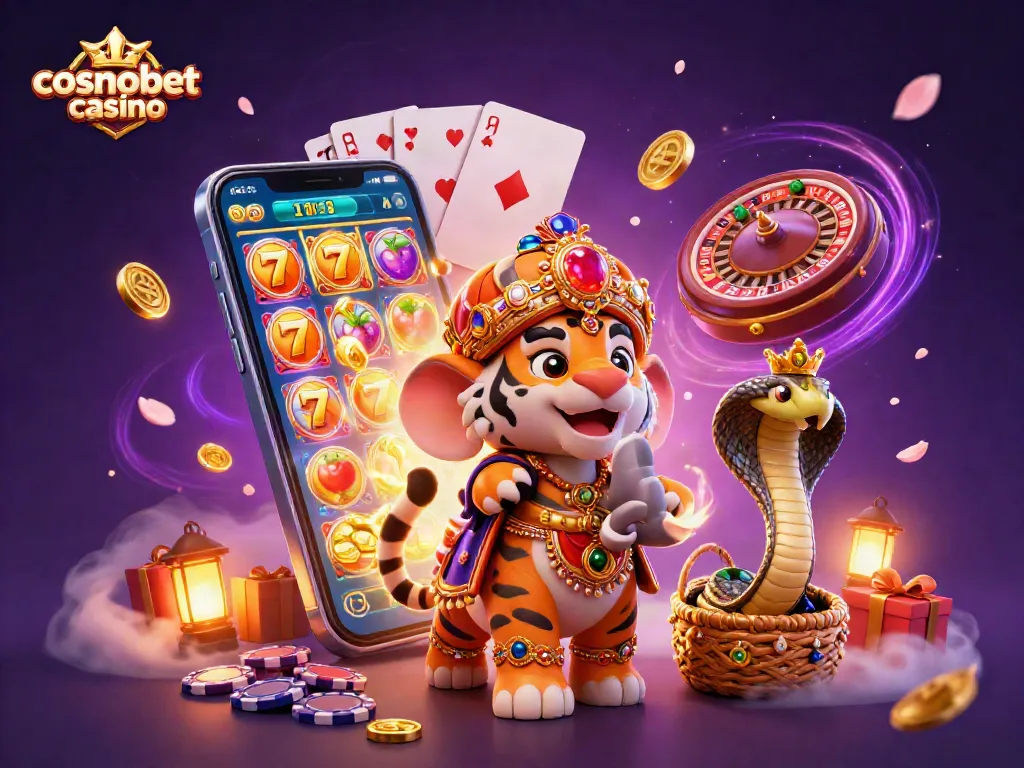 Experience thrilling gameplay at cosmobet casino with vibrant slot games, golden coins, and a majestic scene.