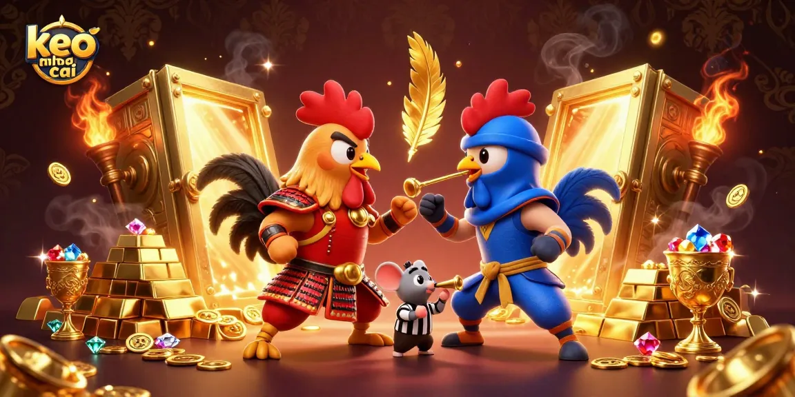 Experience exciting keo nha cai action with vibrant roosters in dramatic battle for treasure.