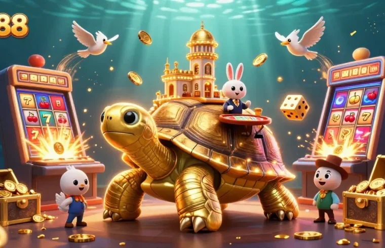 Win big with go88 at a vibrant underwater casino scene featuring a playful tortoise and exciting game elements.